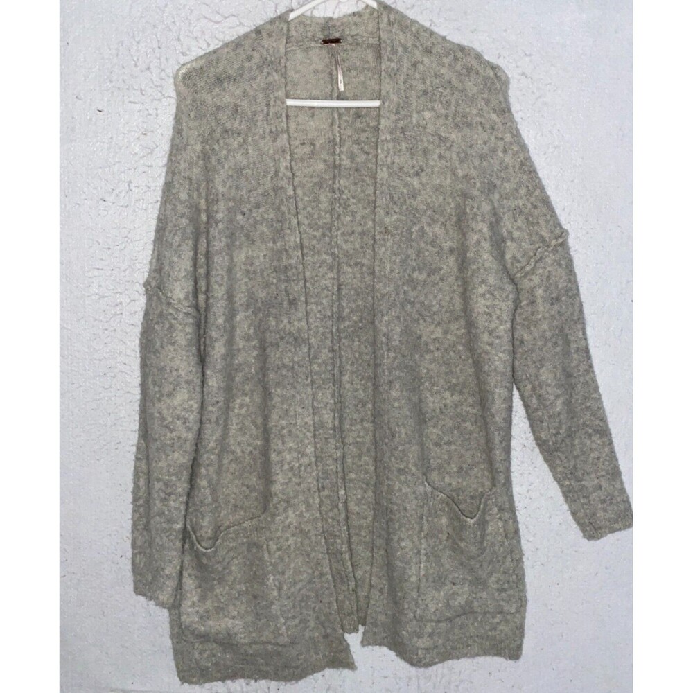 Free People sz S Open Front Oversized Slouchy Cardigan Sweater Mohair Wool Gray